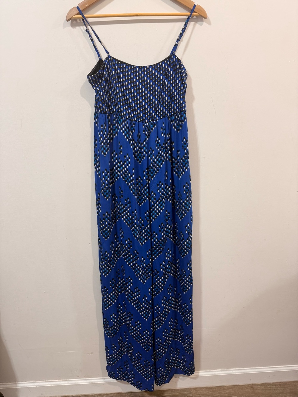 Diane Von Furstenberg Blue Polka Dot Silk Resort Jumpsuit Size 10